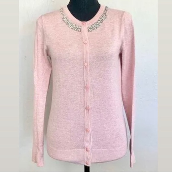 A New Day Cardigan Pink Sweater Rhinestone Trim - Picture 1 of 10